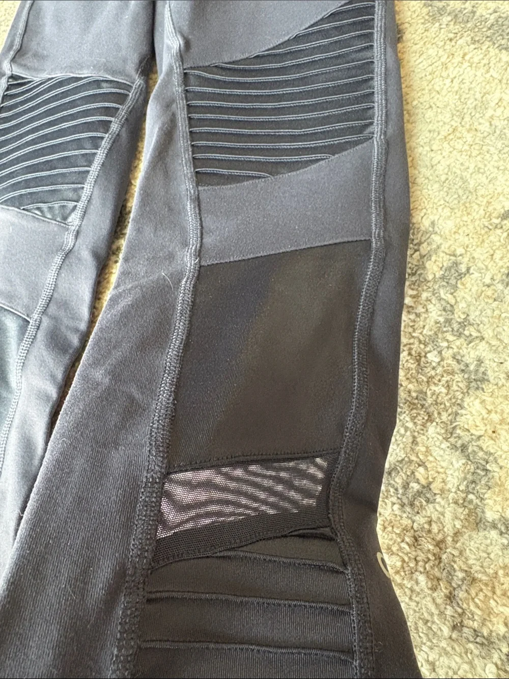 ALO Yoga Black Ribbed Moto-Detail High-Waist Leggings